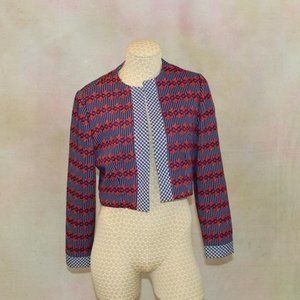 Red white and blue short cropped jacket by Domani